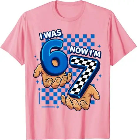 Ich war 6, jetzt bin ich 7. 7. Geburtstag 6 7 Geburtstag Jungen T-Shirt Y2k Mode 67 Six Seven Grafik-Bekleidung Rennsportliebhaber Weiches Baumwoll-T-Shirt – Detail 7