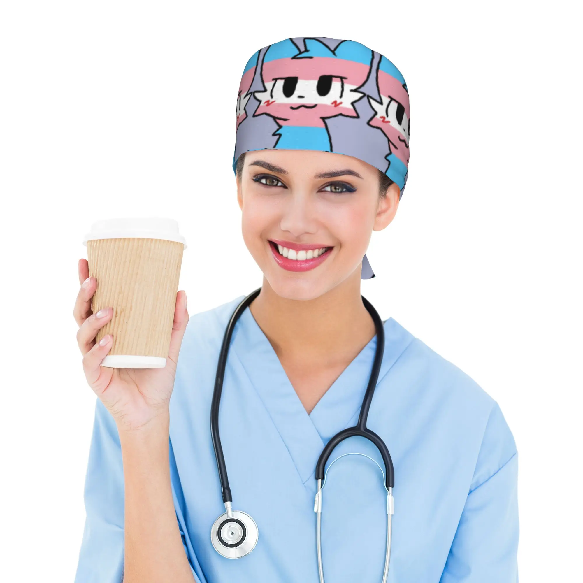 Custom Boykisser Silly Cat Scrubs Cap Surgical Hats Men Women Cute Cartoon Operating Room Cap Operator Hats Lab Works Hat