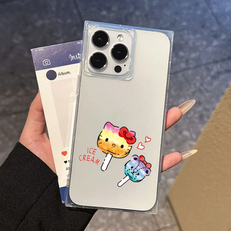 حافظة هاتف هالو كيتي شفافة مربعة ناعمة مضادة للخدش وسائد هوائية زاوية متوافقة مع آيفون 12 13 14 15 16 17 #3