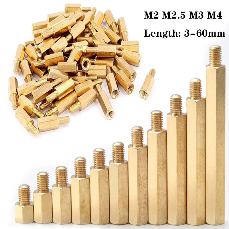 M2/M2.5/M3/M4 Coppers Brass Pillars Standoff Circuit Spacer PCB Board Nut Screws Hex Round Single Cylinder Head/Hexagon pillar