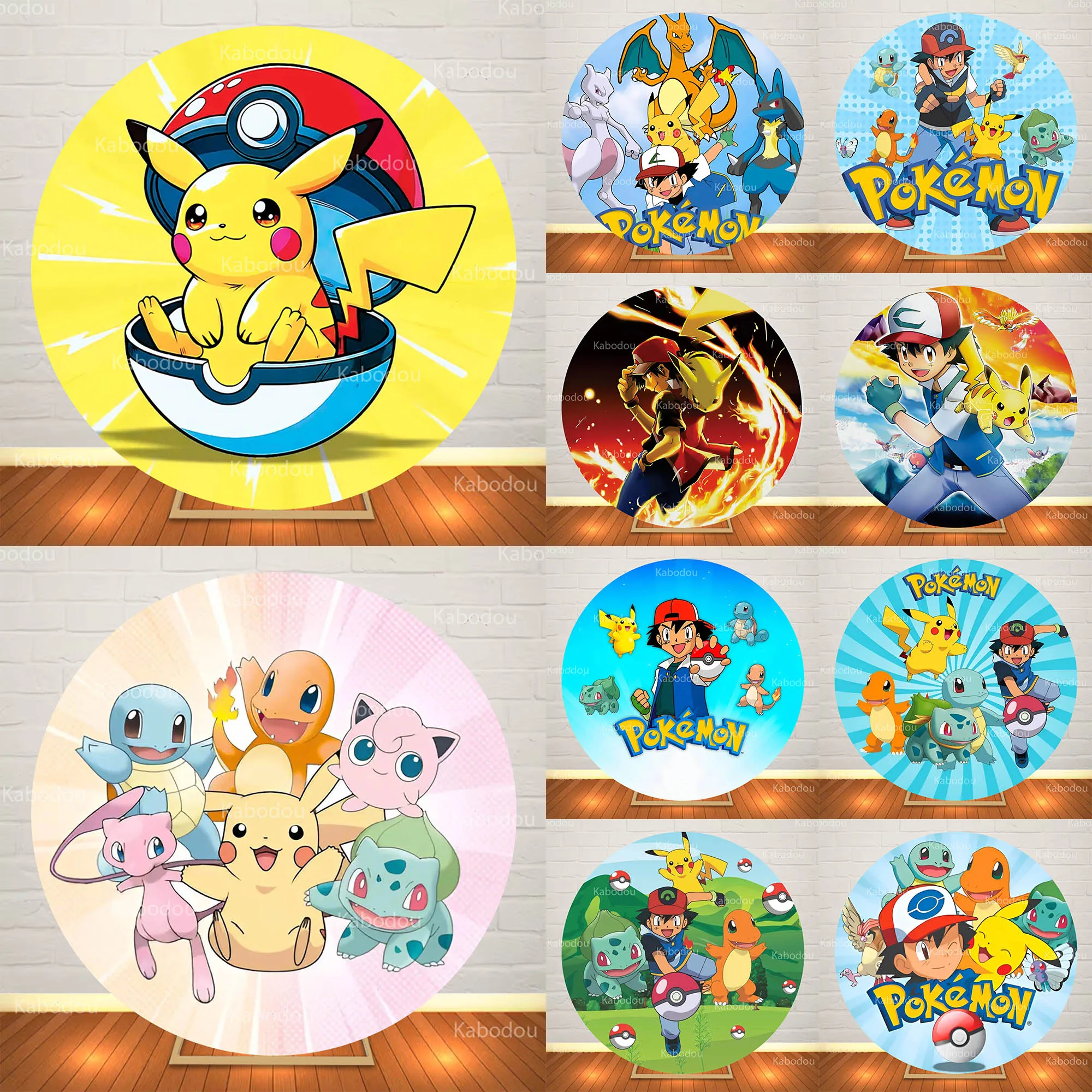 

Pokemons Cartoon Round Backdrop Kids Boy Photo Birthday Party Decoration Baby Shower Photography Circle Background Booth