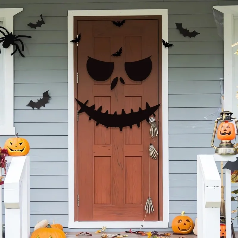 1set Halloween Scarred Mouth Bat Felt Wall Sticker，Creative Humorous Doorway Window Decoration Stickers，Party Decoration