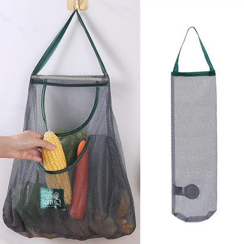 Bolsa de red de almacenamiento de frutas y verduras multifuncional para cocina, bolsa de malla transpirable hueca