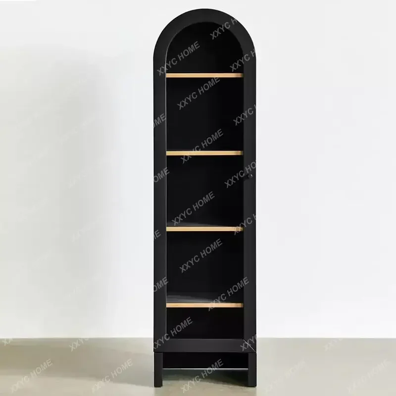 Solid Wood Double-door Bookcase Dining Side Cabinet Villa Model Room Glass Door Curved Display