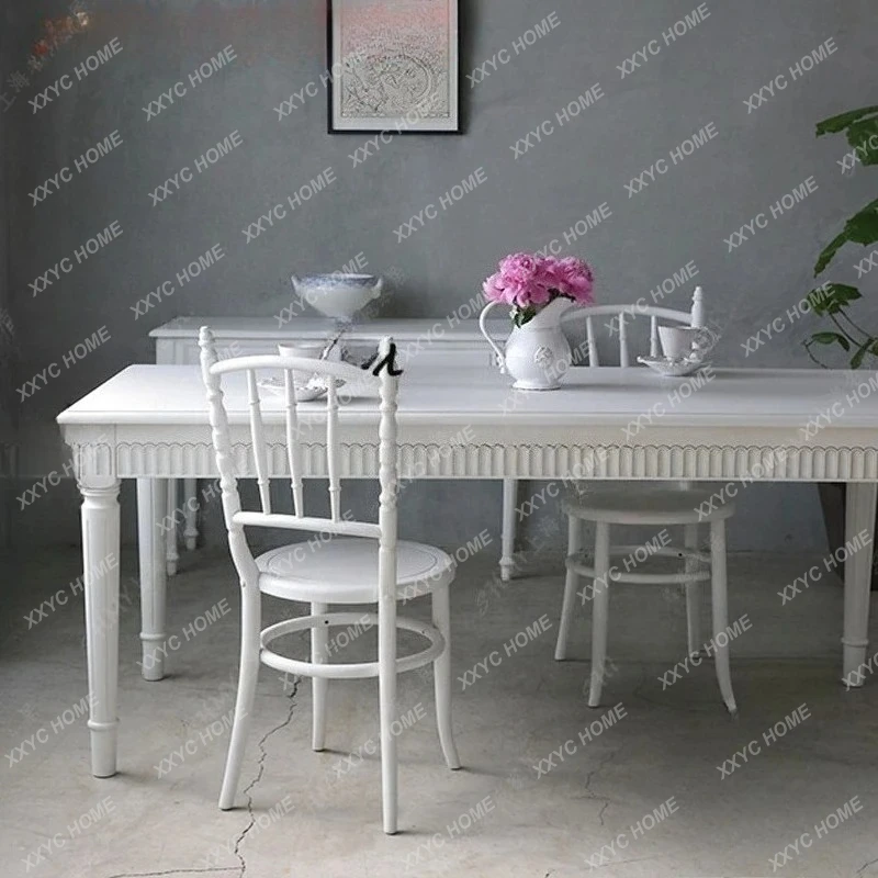 LX solid wood fashion white long dining table modern simple small apartment rectangular dining table