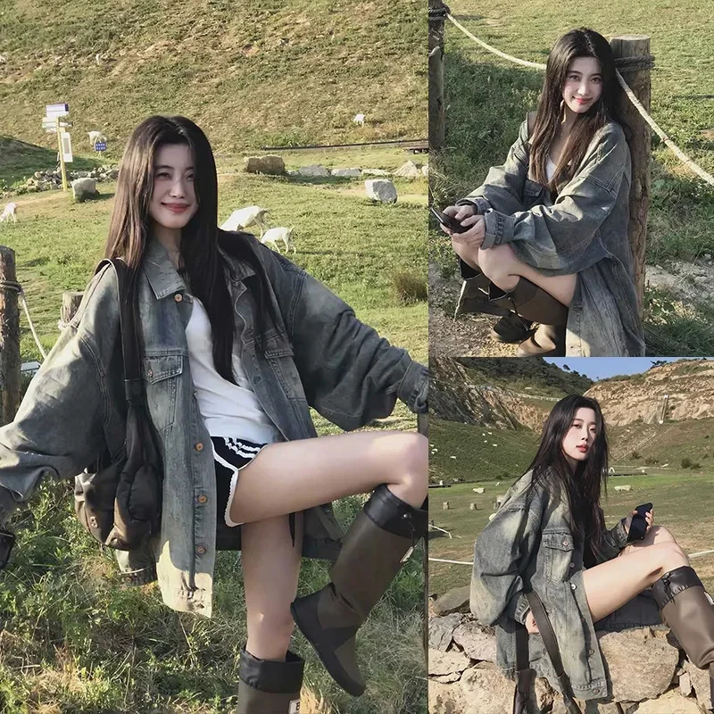 

American Washed Vintage Denim Jacket With New Style 2025 Spring And Autumn Design Casual Loose and Versatile Jacket Top Women