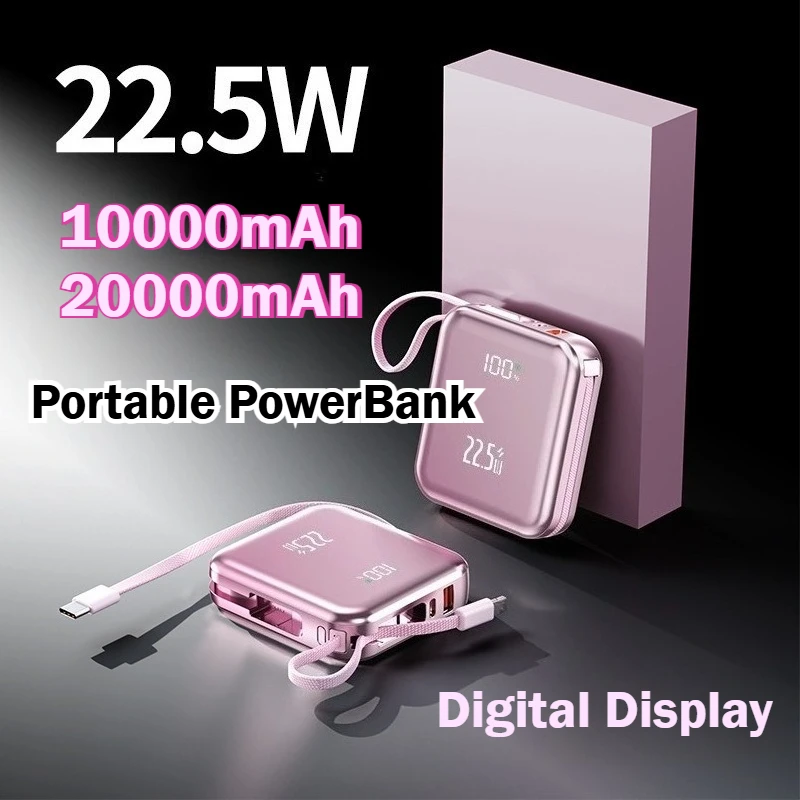 22.5W Mini Power Bank 10000mAh 20000mAh Portable PowerBank with Intelligent Digital Display Bidirectional Fast Charging
