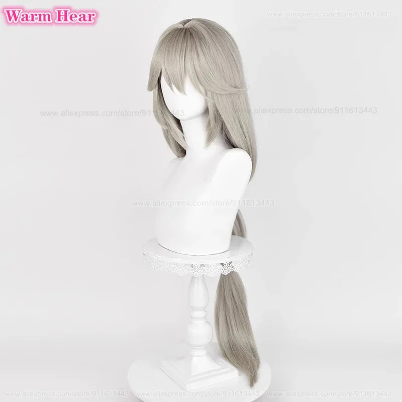 게임 Alexandrina Sebastiane 합성 105cm 긴 리넨 그레이 포니 테일 코스프레 애니메이션 가발 내열성 헤어 할로윈 파티 가발