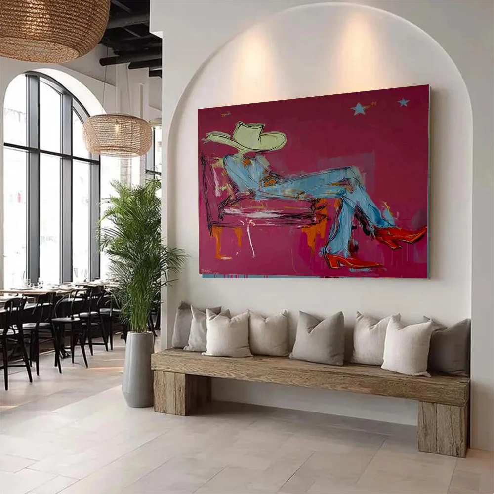 Western Women's Hand Drawn Abstract Figures Oil Painting Art Mural Unique Wall Decorations for Home Living Room Gift