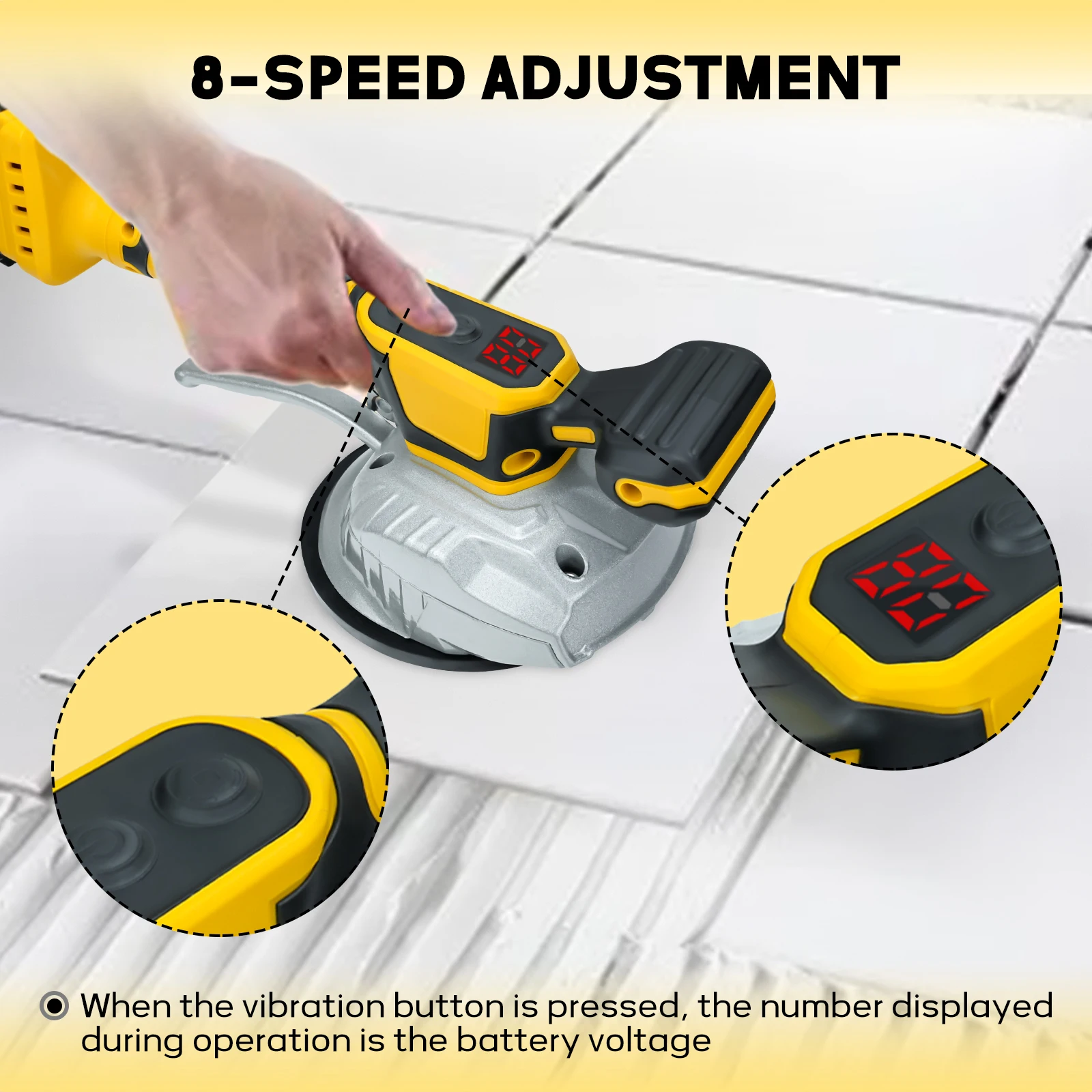 Livellatrice a vibrazione per piastrelle senza fili per batteria Dewalt 8 velocità regolabili, ventosa e display digitale (senza batteria)