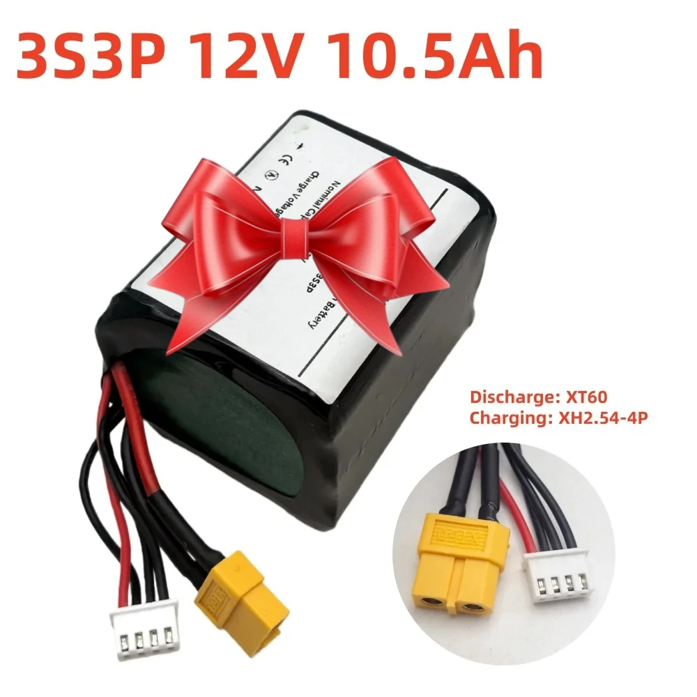 

3S3P 12V 10500mAh High Capacity UAV Rechargeable Li-ion Battery for Various RC Airplane Quadrotor, with Connector XH2.54+XT60