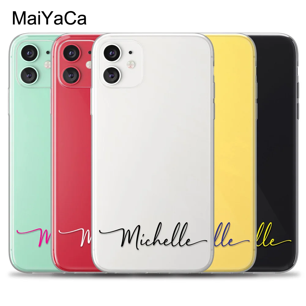 Clear Case for iPhone 13 12 mini 11 14 Pro Max XS XR X 8 Plus 7 SE 2020 6S 5s Cute Cover Personalized Custom Name Monogram