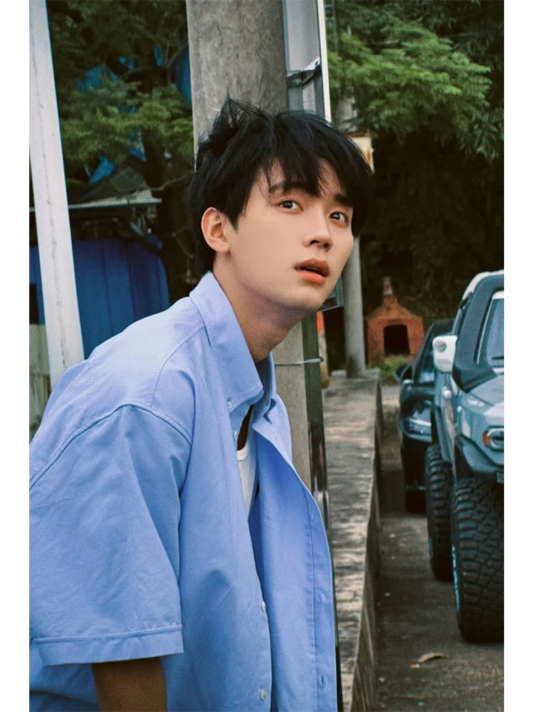 

Blue Ice Silk ort Sve irt Men's Summer Japanese Sle Youthful Casual High-End Feeling Haome Loose Fit irt