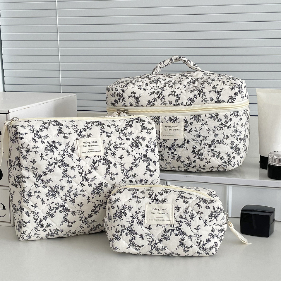  Fashion Ins Black Flower Women Quilting Bags Handbag Travel Organizer Cosmetic Makeup Storage Pouch Portable Zipper Tote Bag 