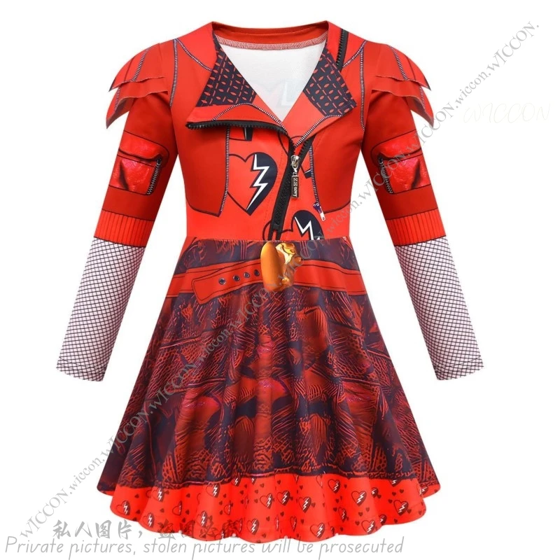 ชุดคอสตูมฮาโลวีนสำหรับเด็กผู้หญิงชุดคอสตูมสีแดง D-descendantt 4ชุดคอสเพลย์สำหรับเด็กผู้หญิงสำหรับเด็กชุดปลอมตัวเดรสสีแดงแฟนซี