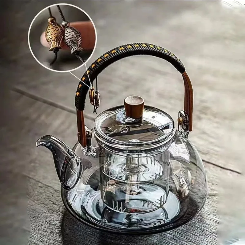 New Heat-resistant Boiling Teapot Household Glass Cooking High Temperature Lifting Beam Pot Smoke Gray