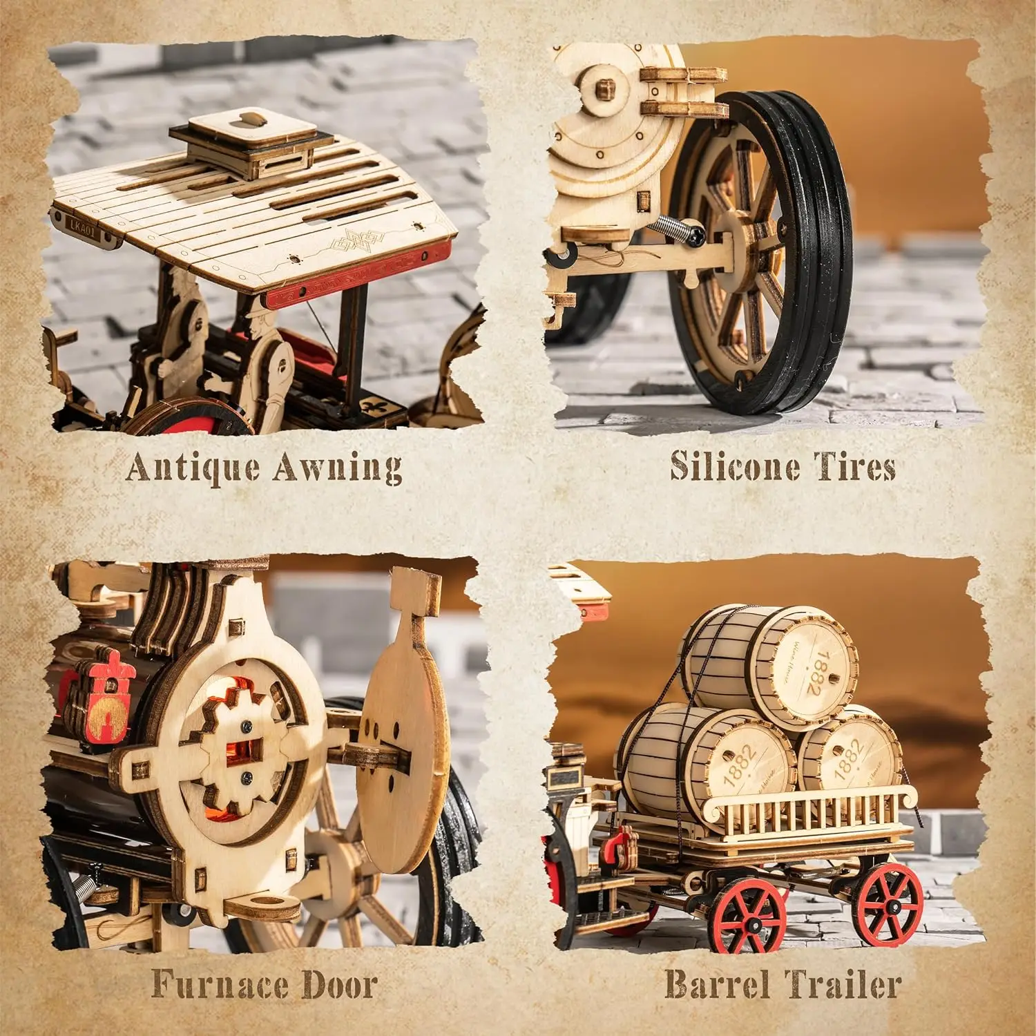 Robotime Rokr Car Model Building Kit 3D Wooden Puzzle Steam Kit 1:28  Mechanical Steam Locomotive Awesome Gifts for Adults Teens