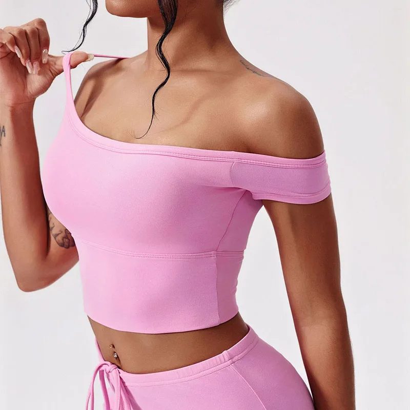 Cloud Hide Pink Yoga Shirt for Women Blouse Sports Gym Crop Top Sexy Ladies Fitness Exercise T-Shirt Winter Workout Sportswear