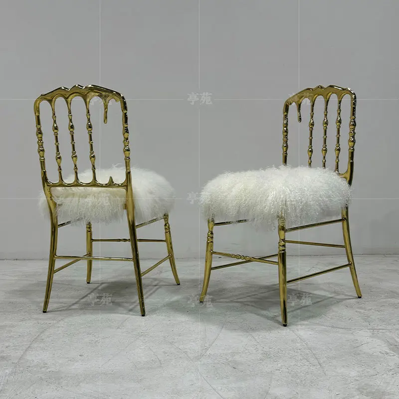 Light luxury pure copper dining chair Modern designer balcony backrest single chair Creative bedroom High-end dressing chair