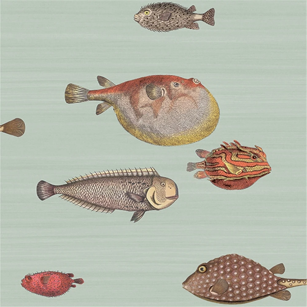 custom nordic mural wallpaper home decor blue back sea fishes scandinavian vinyl wall stickers for living room home decoration