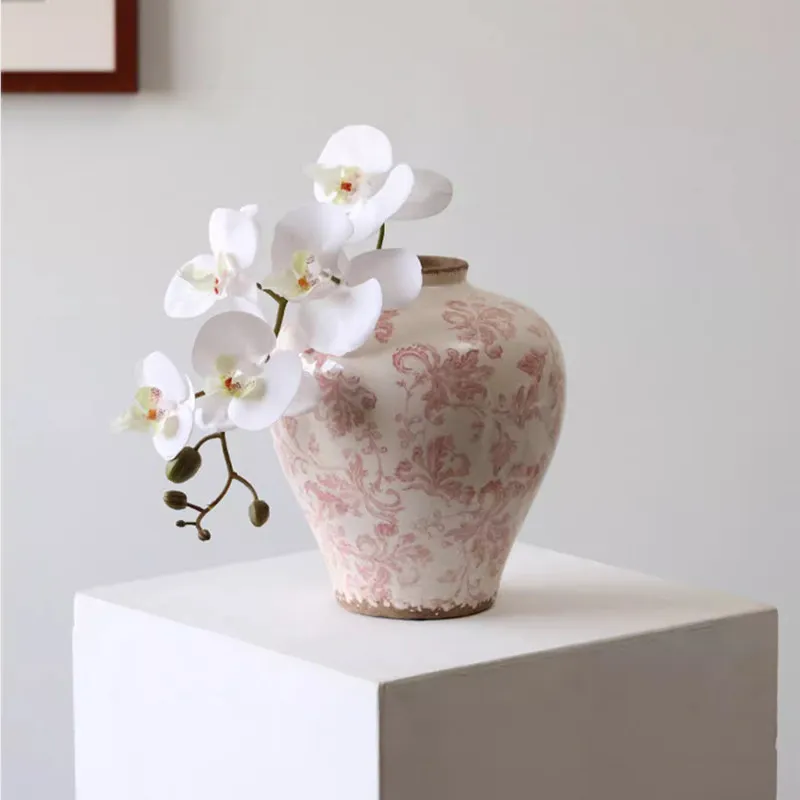 living room light luxury blue and white porcelain with dried flowers decorative flower utensils Chinese entrance ornament