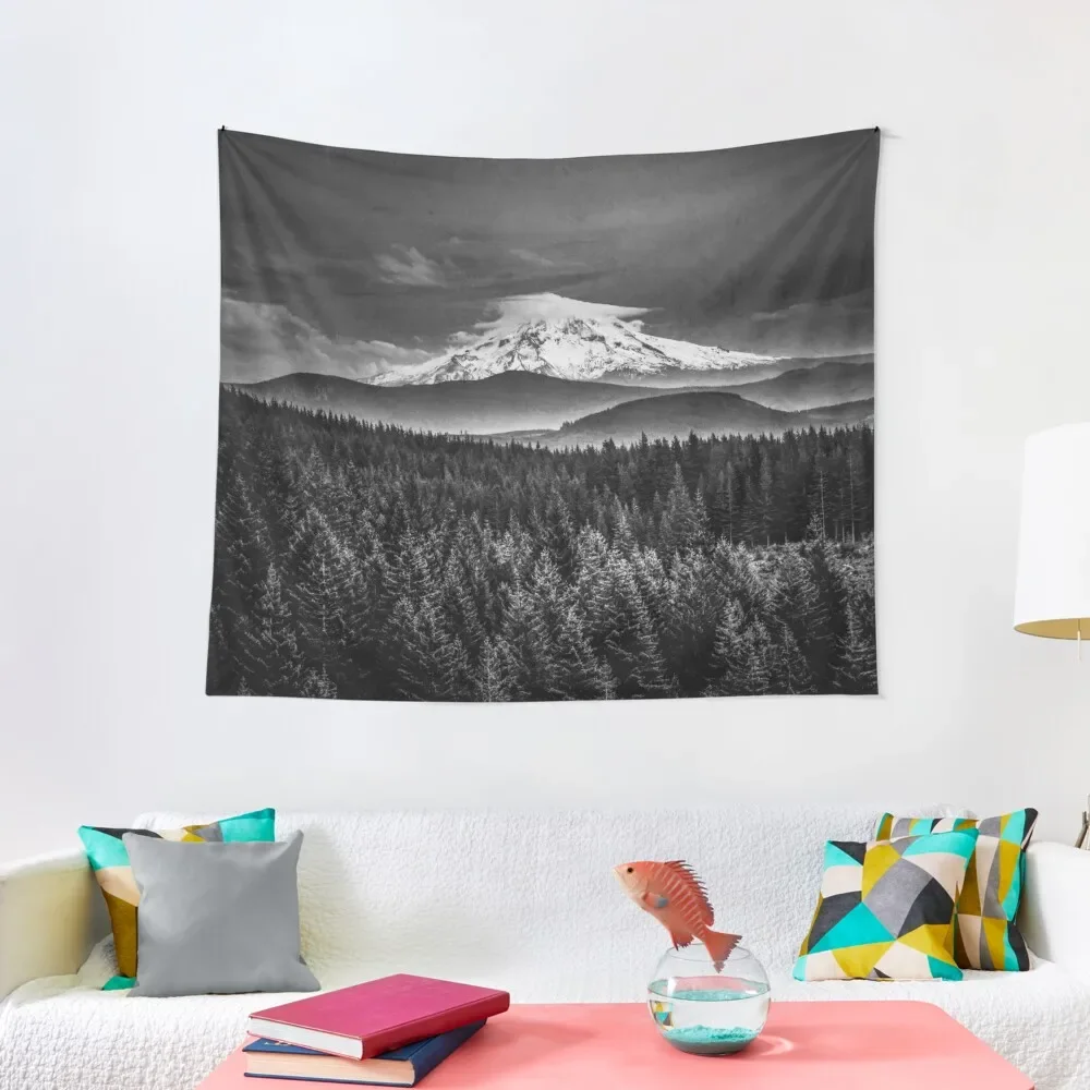 

Mountains and Forest - Black and White Mt Hood with Forest Tapestry Decorative Paintings Tapestry