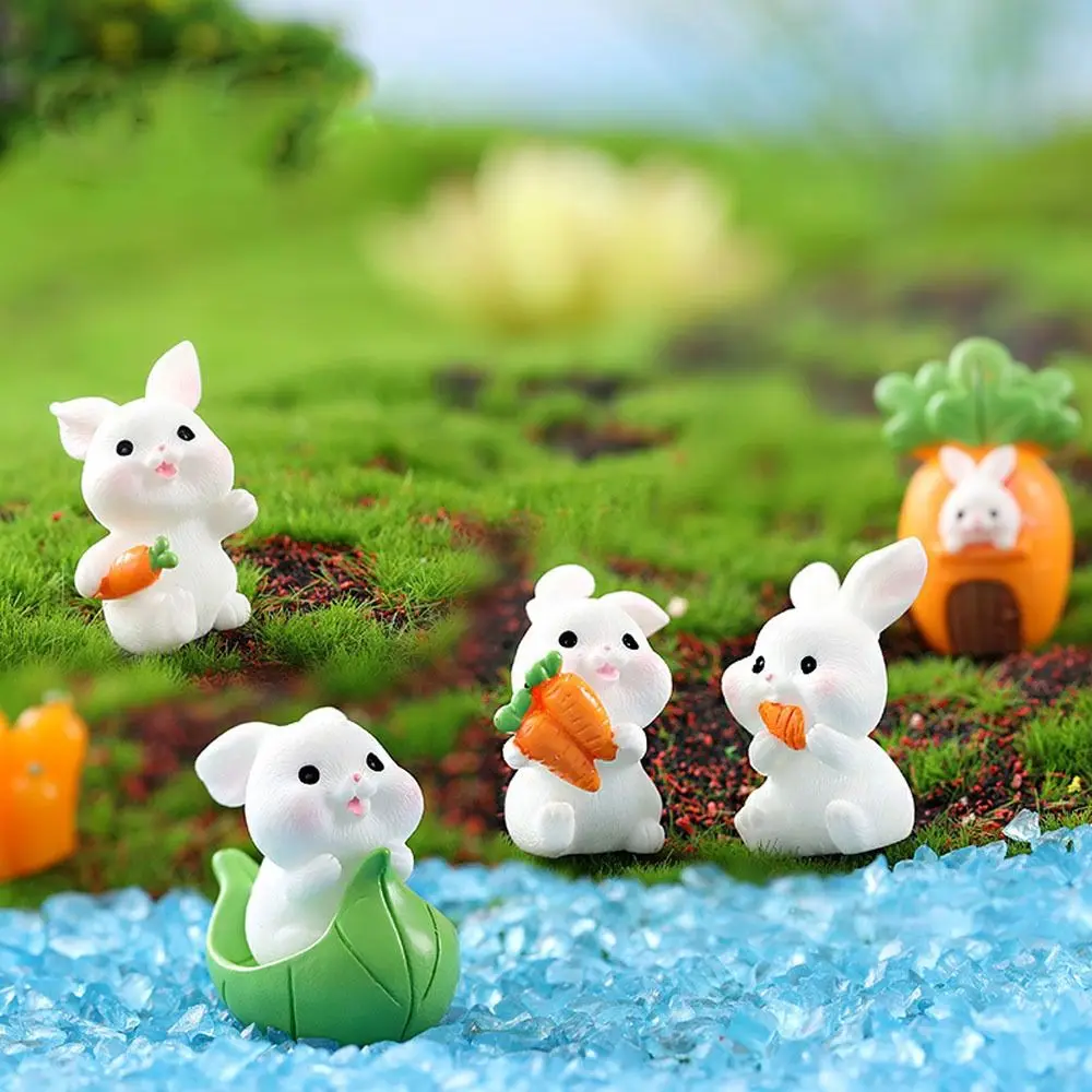 Cartoon White Rabbit Carrot World Series Micro Landscape Resin Decoration Crafts Cute Animal Gardening Accessories