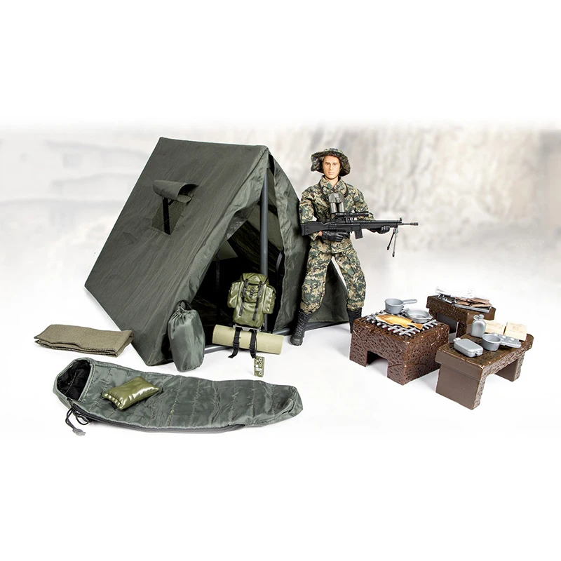 1/6 Scale Justice Soldier Movable Puppet Tent Camp Picnic Rest Scene Model Collection Display Toy Gift Static Decoration