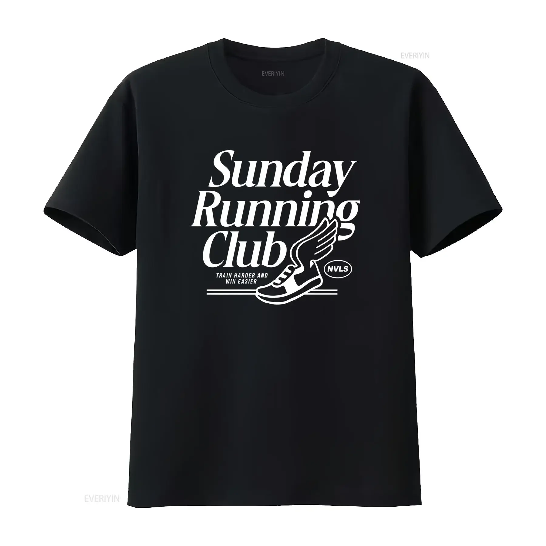 Mens T Shirt Back Print Sports Running Jogging Sunday Club Retro Train Harder And Win Easier Design vintage Washed Stretched