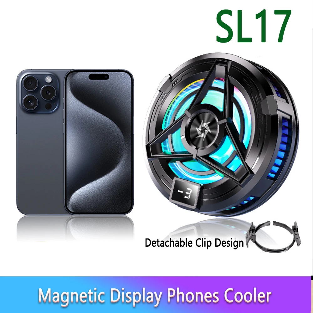 

SL17 НОВЫЙ охладитель для телефонов с магнитным дисплеем, задний зажим 2 в 1, игровой кулер, полупроводниковый быстрый охлаждающий вентилятор для телефона IOS Android