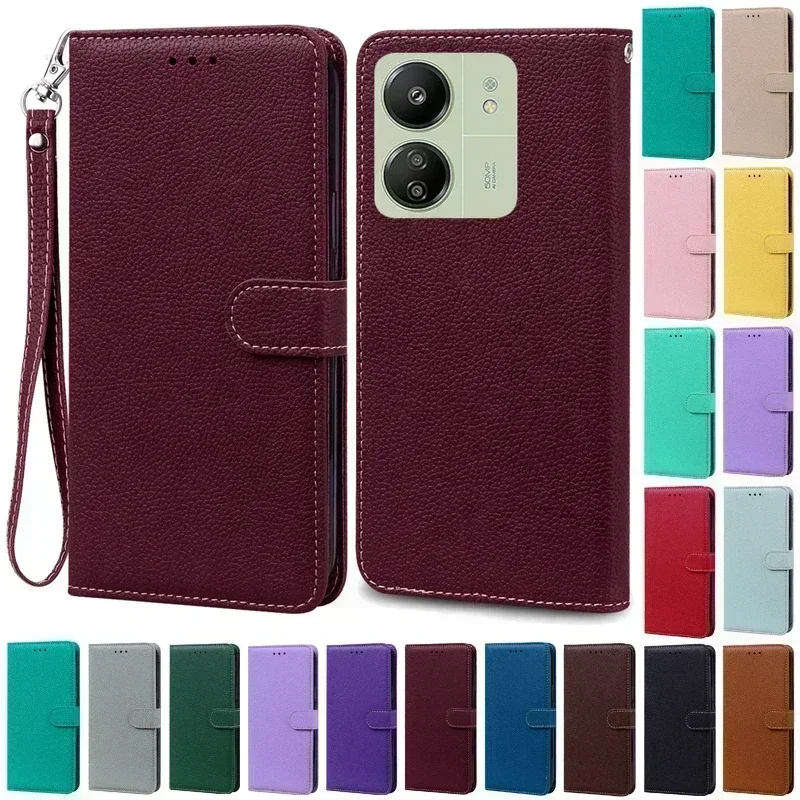 Étui portefeuille en cuir à rabat pour Xiaomi Redmi 13C 4G, coque de téléphone