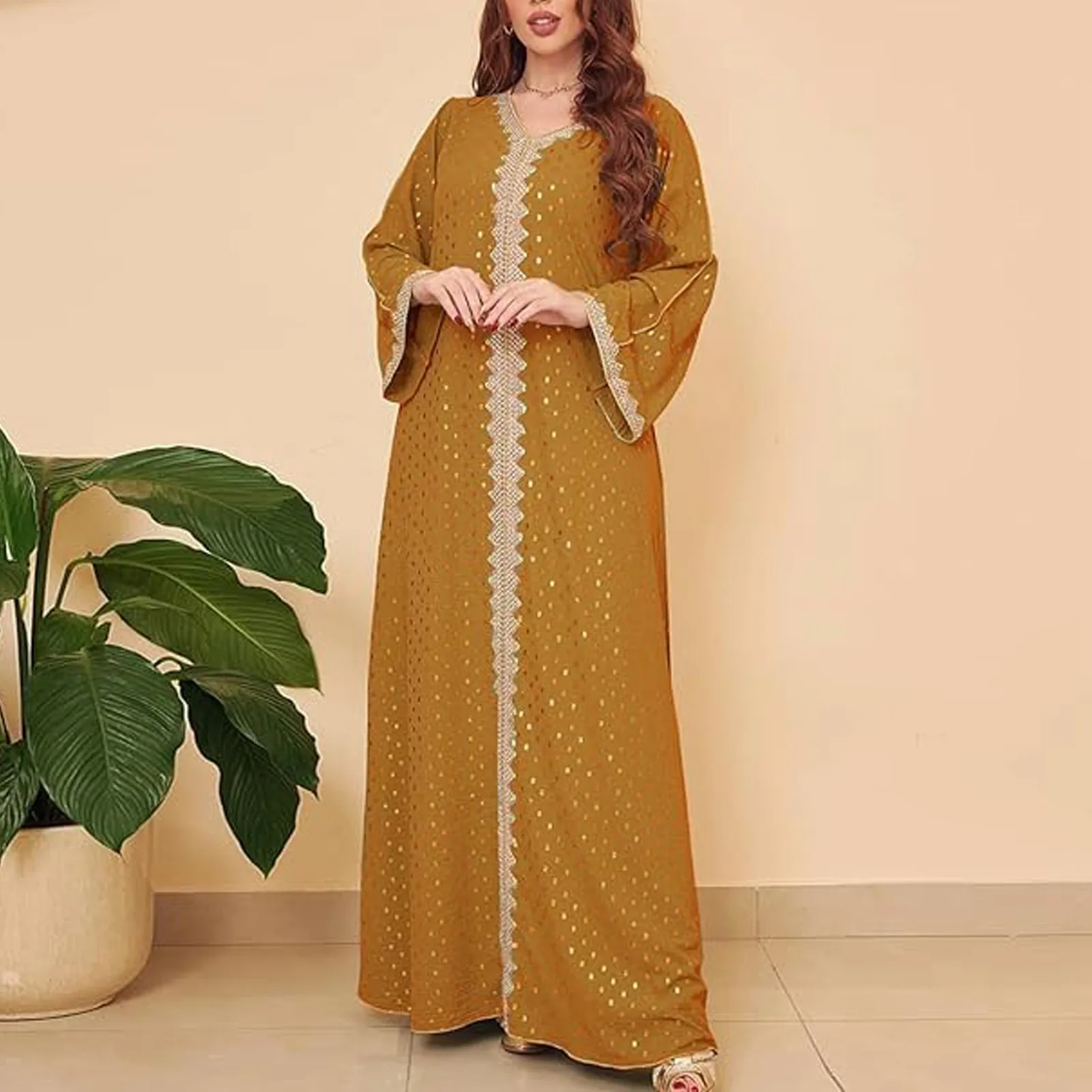 Arab Abaya Robe Long Sleeve Elegant Party Casual Trend Bronzing Muslim Dress Women Islamic Clothing Dubai Gown Dress Kaftan