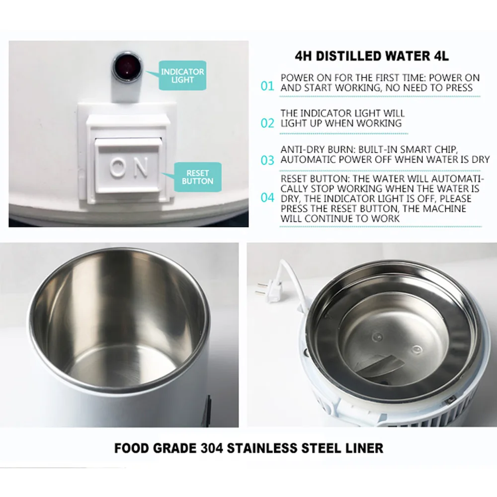 Commercial Dental Water Distillation Machine 4L Sterilizer Equipment 304 Stainless Steel Household Disinfection Machine