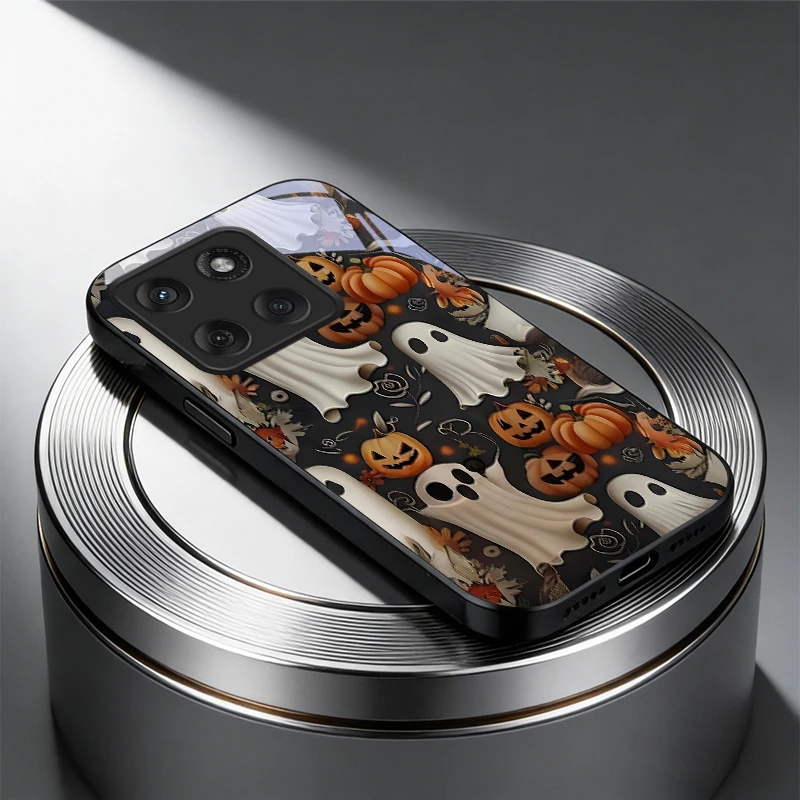 Dark Halloween Fall Vibes Black Glass Phone Case For Motorola Moto Edge 60 70 20 Lite 30 Pro 40 50 Ultra G45 G54 G55 75 84 Cover