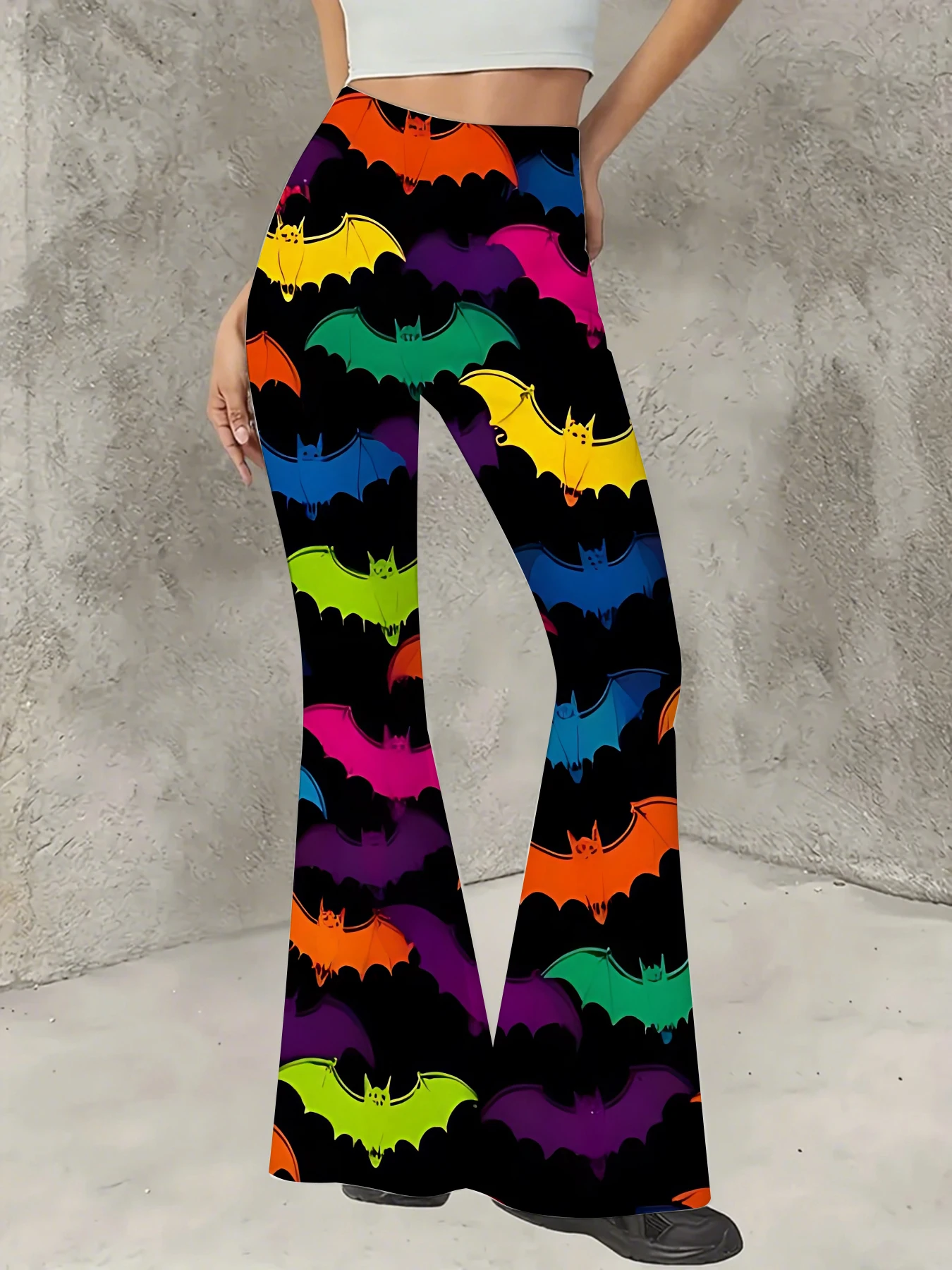 

Women's Boho Printed Flare Pants Vintage Knit High Waist Wide Leg Trousers
