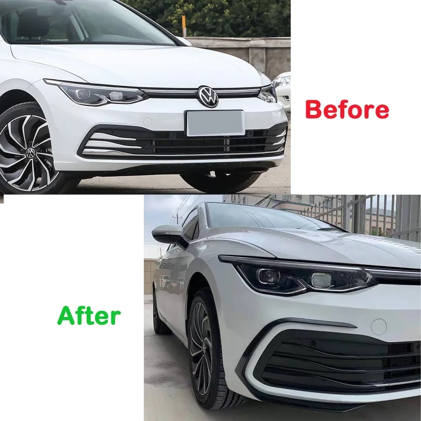 For VW Golf 8 MK8 PRO 2020-2024 Car Front Bumper Fog Light Lower Grille Frame Spoiler Splitter Car Modification Gloss Black ABS