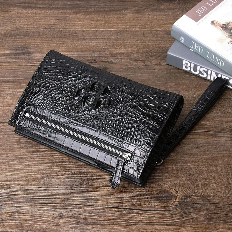 Genuine leather crocodile pattern crocodile bone men's handbag multifunctional large capacity wallet handbag business bag