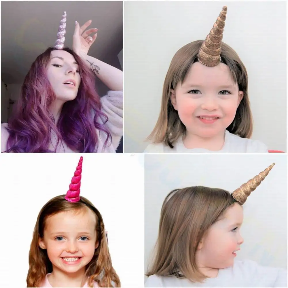 Women Kids Headband Unicorn Horn Hair Band Halloween Party Headwear hair clip Children\'s Day decoration hair hoop headdress