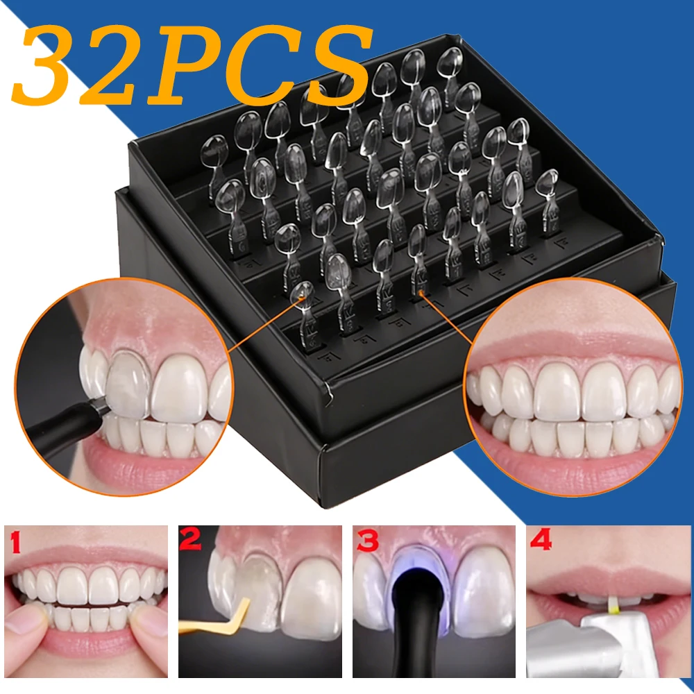 

Набор из 32 форм для зубных виниров из композитной смолы светового отверждения, для отбеливания передних зубов, автоклавируемые инструменты