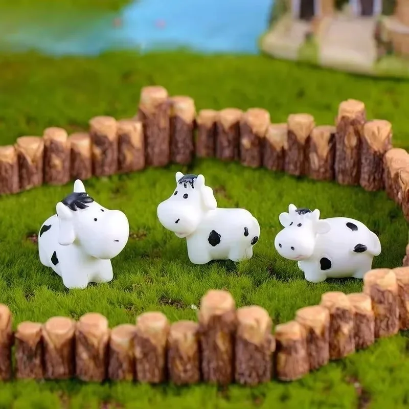 DIY اكسسوارات 3 قطعة عائلة البقرة تمثال حيوان صغير نموذج سيارة زخرفة الحرفية بونساي ديكور مصغرة المنزل الجنية حديقة الديكور