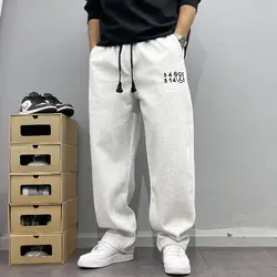 American Casual Embroidery Spring and Autumn Men's 2024 New Spliced Straight Tube Loose New Drawstring Versatile Sports Pants