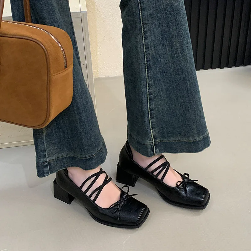 

2025 Female Low Heel Footwear Pumps Slides Shoes For Women Soft Fashion Butterfly-Knot Elegant Ladies Heeled Shallow Shoes