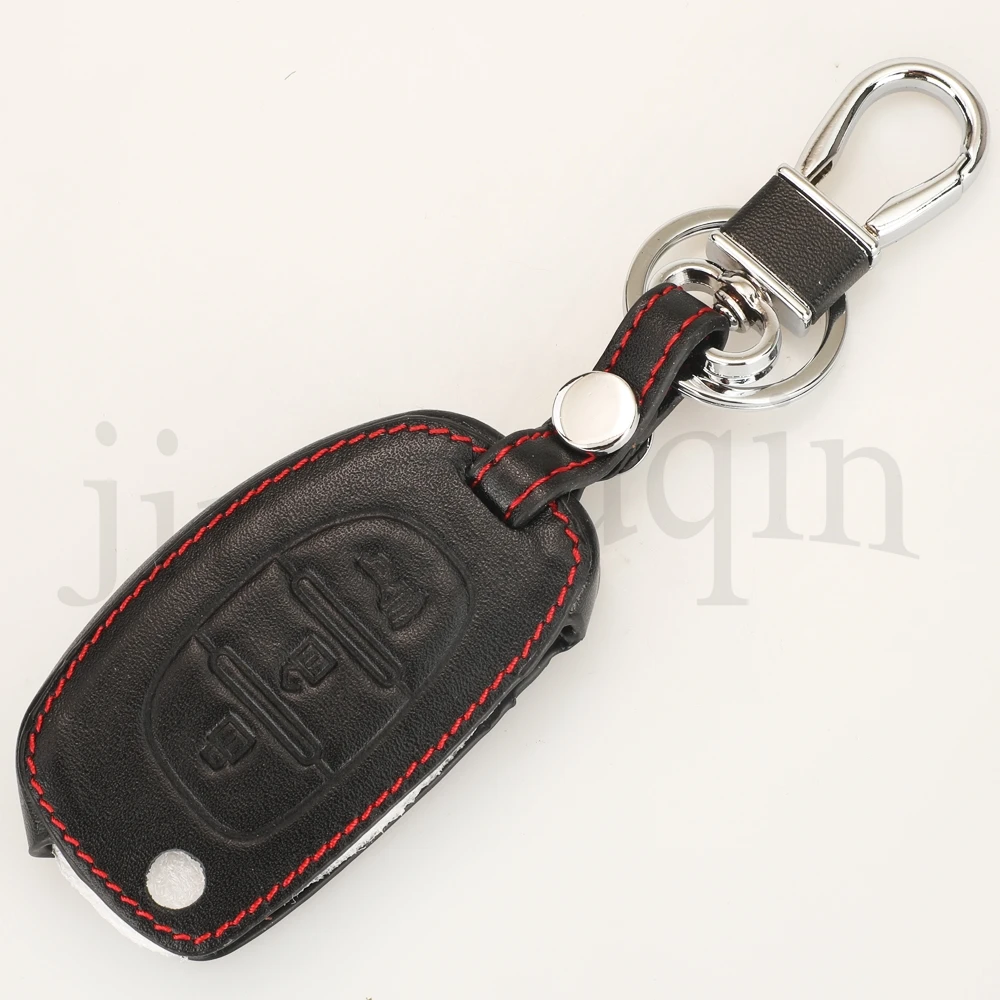 

jingyuqin 10PCS/Lot Leather Case Cover For Hyundai Elantra Accent I30 Ix35 IX45 3Buttons Remote Car Key Protector With Chain
