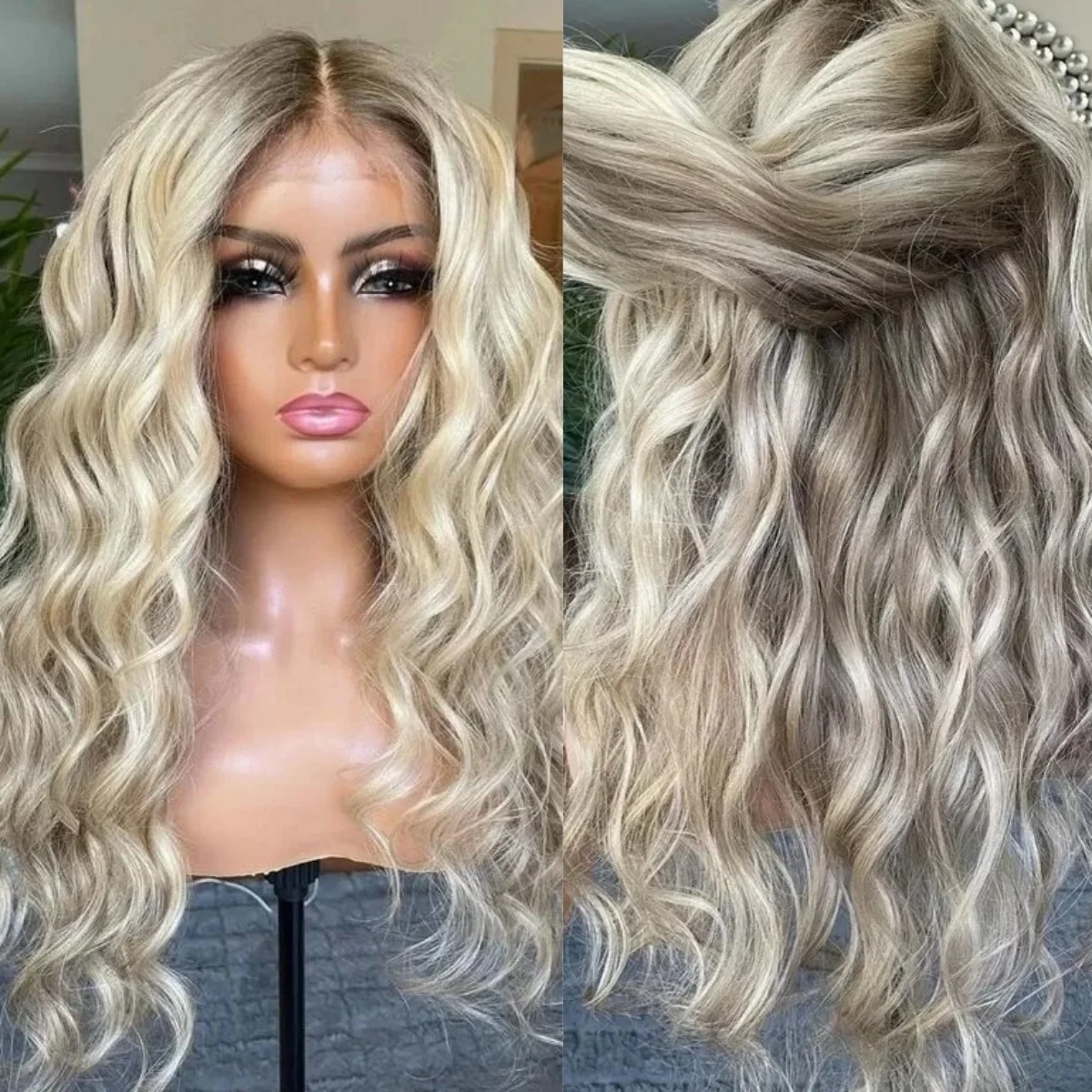 

Женские парики Платиновый блондин Длинные глубокие волны Синтетические кружевные фронтальные парики Женский карамельно-коричневый предварительно выщипанный парик для волос Лидер продаж