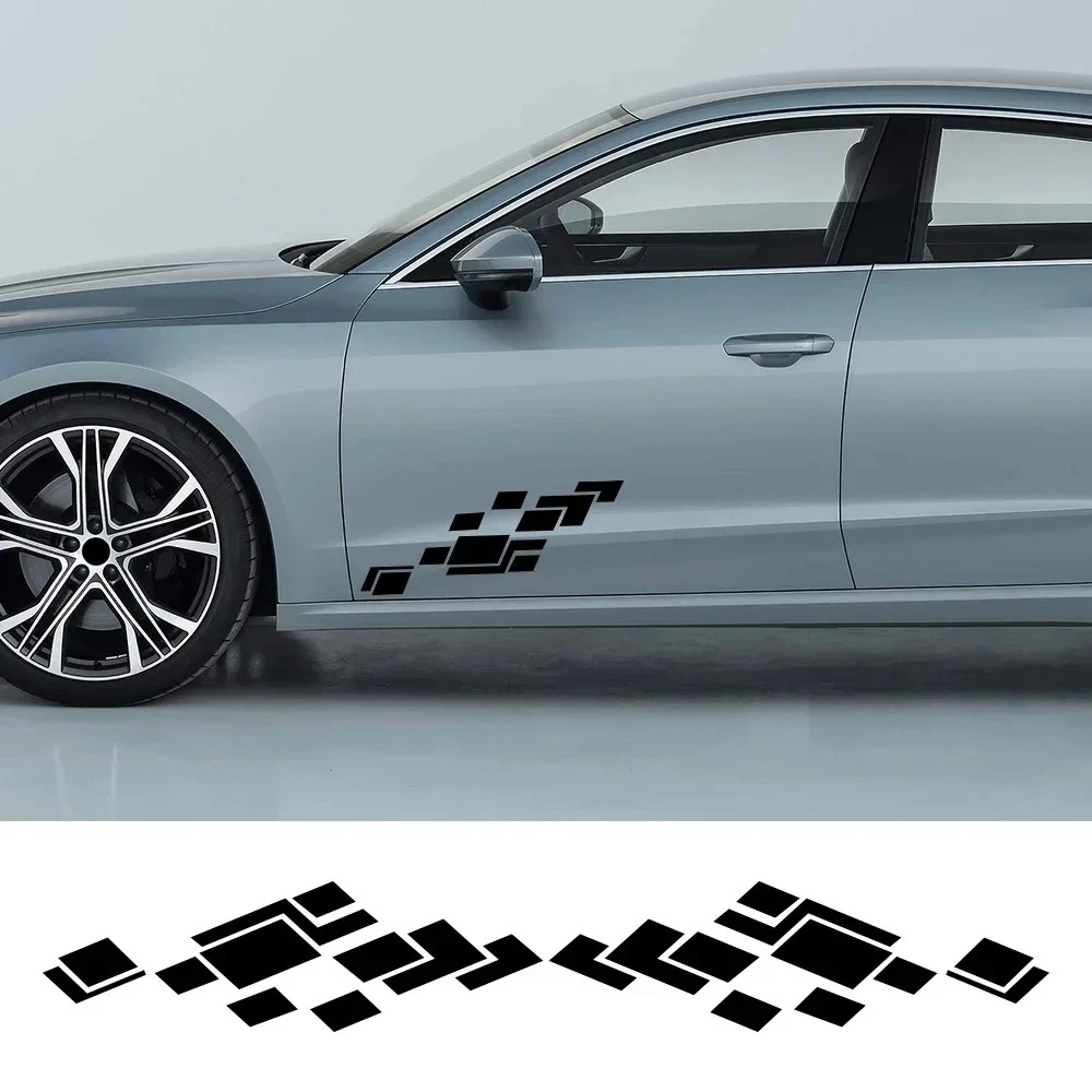 2PCS Checkered Graphics Car Side Door Skirt Stickers Vinyl Decals For Audi A3 S3 A4 A5 TT A6 S6 A7 Q3 Q5 Q7 Q8 E Tron GT A1 RS3