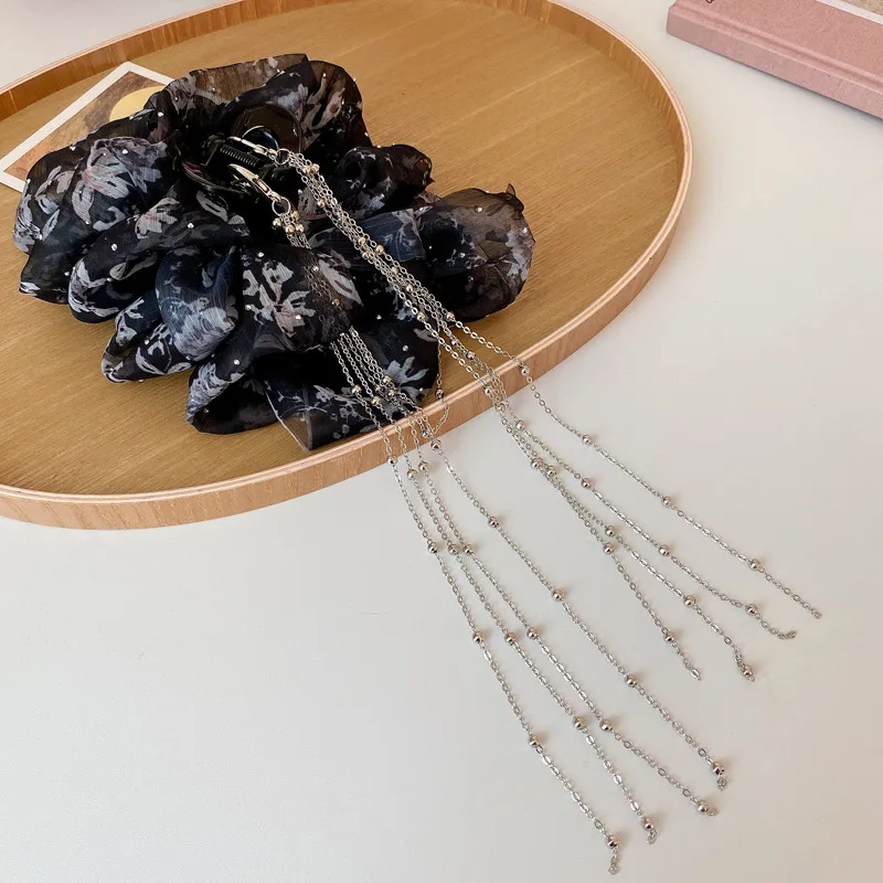 Pinza de pelo de malla multicapa para mujer, horquilla de agarre de borla de pajarita, pinza de pelo de tiburón, accesorios para el cabello para niña