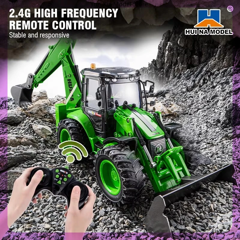 1:14 Nine-Channel Remote Control Excavator Loader Two-Way Forklift Sound Light Simulation Engineering Car Model Toy Boys Gifts