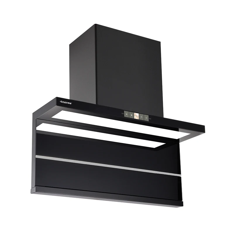 Stainless Steel Kitchen Exhaust Range Hood 300W Black Two Speed Touch Control High Airflow Hotel