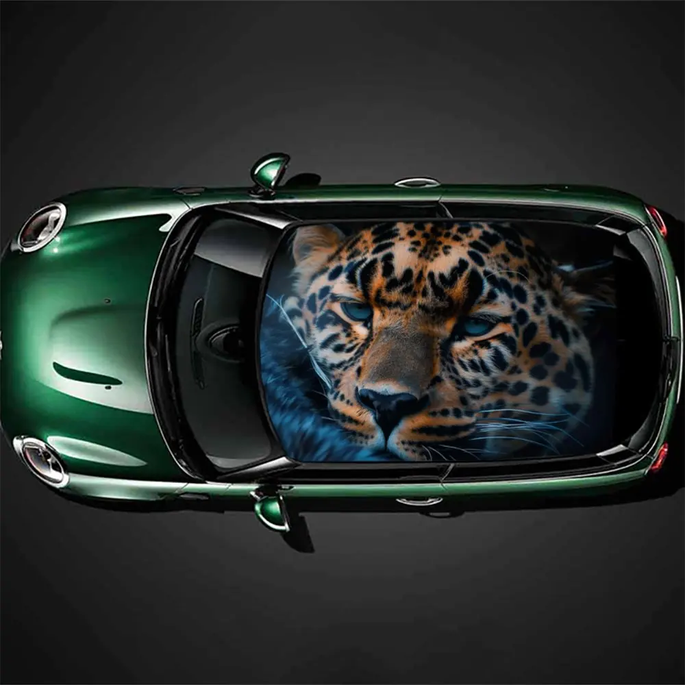 Leisurely Lying Animal Cheetah Car Roof Sticker Wrap Racing SUV Auto Accessories Packaging PVC Car Hood Graphic Decal Decor Gift