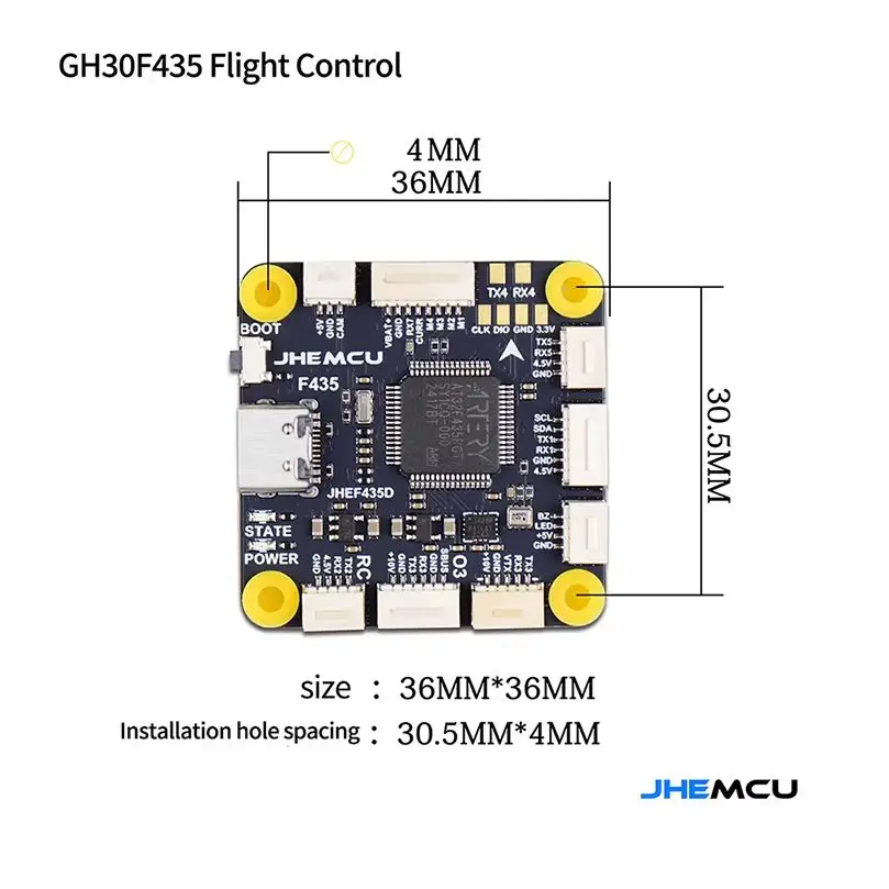 JHEMCU F435 Flight Controller GF30F435 ICM-42688-P 3-6S AT32 TYPE-C For TBS CRSF SBUS IBUS DSM-2 DSM-X FPV drone 30.5X30.5MM